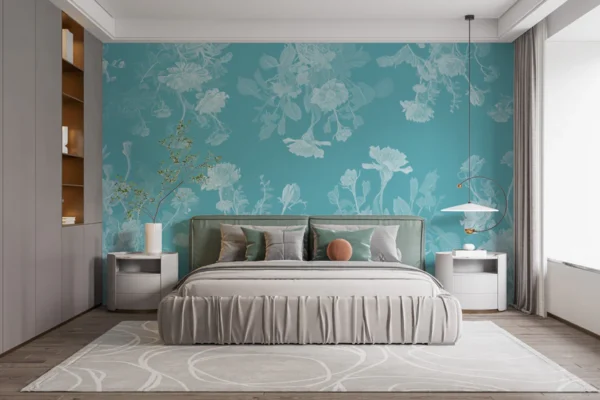 Bedroom Blue Floral Wallpaper Mural