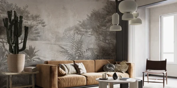 Gray Vintage Palm Tree Wallpaper Mural