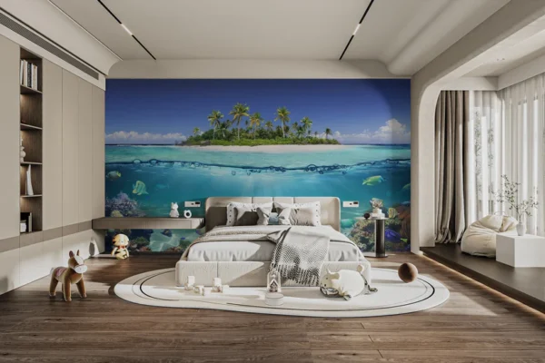 Blue Ocean Island Beach Wallpaper Mural