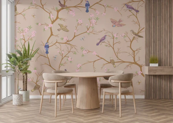 Beige Chinoiserie Wallpaper Mural