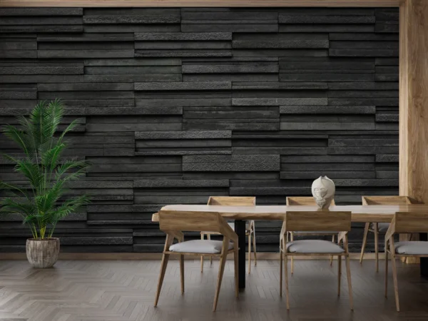 Textured Black Brick Slate Wallpaper Mural