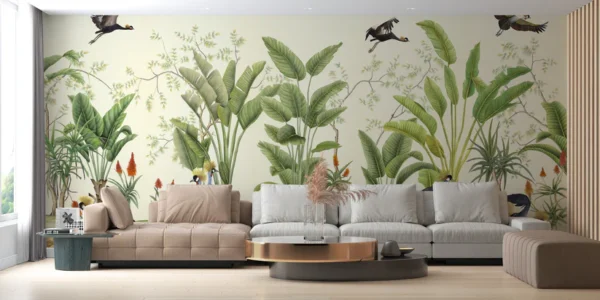 Tropical Grey Crane Wallpaper Murals