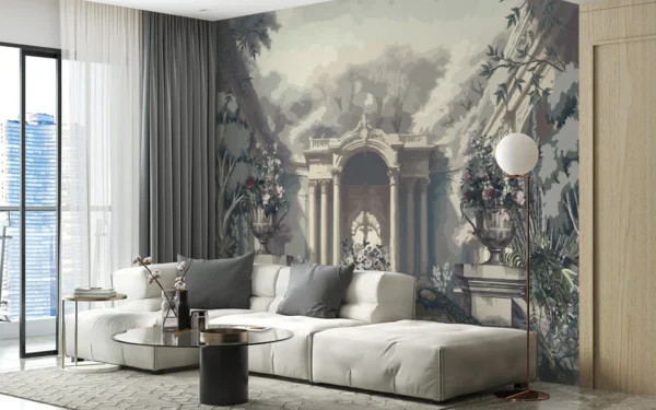 A Dreamy Skyline Tropical Trees Wallpaper Mural