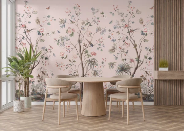 Floral Design Pink Chinoiseries wallpaper