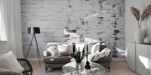 Industrial Grungy White Wash Brick Wallpaper Murals