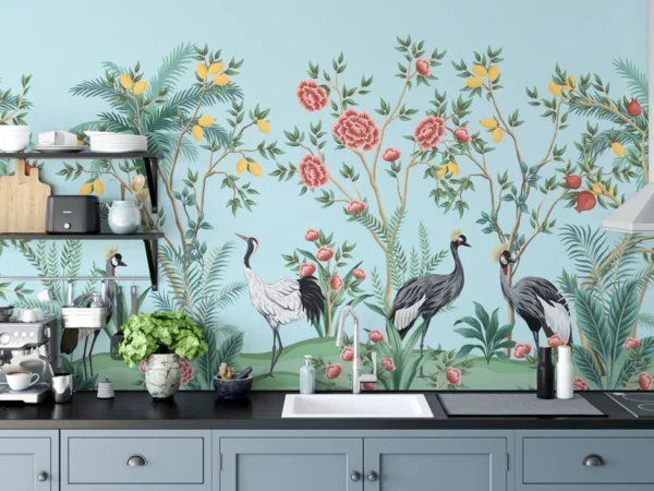 Vintage Floral Palm Tree Wallpaper