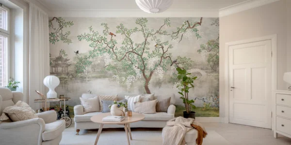 Tree & birds in the Japanese Garden Wallpaper