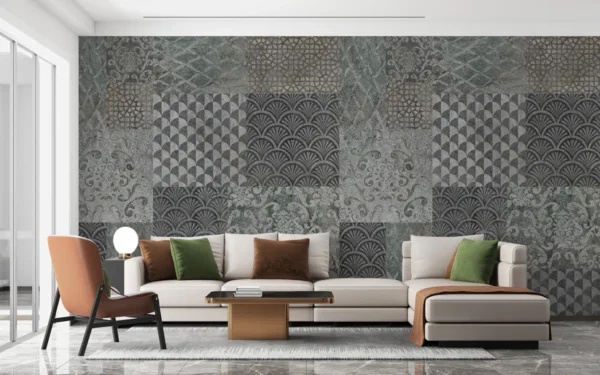 Grey Concrete Pattern Art Deco Patchwork Wallpaper Murals