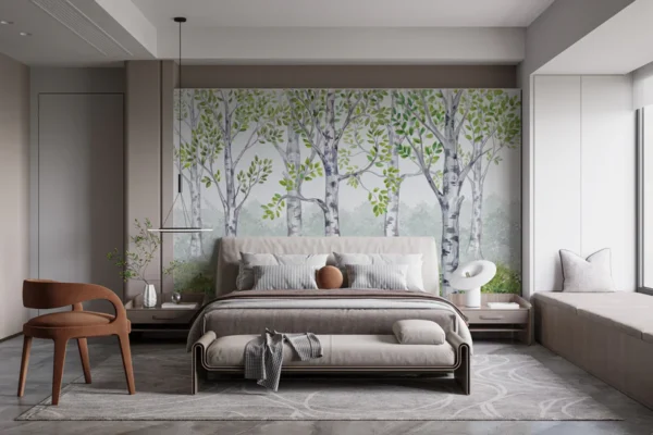 Green Watercolor Wood Kids Room Wallpaper Mural