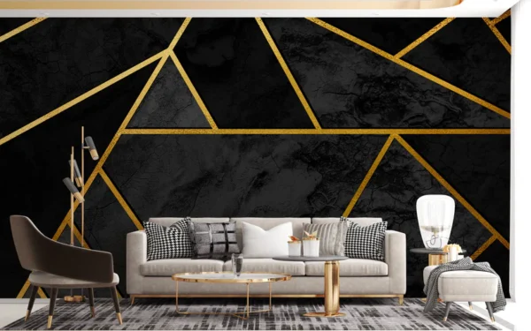 Black & Gold Geometric Mosaic 3D Wallpaper Mural