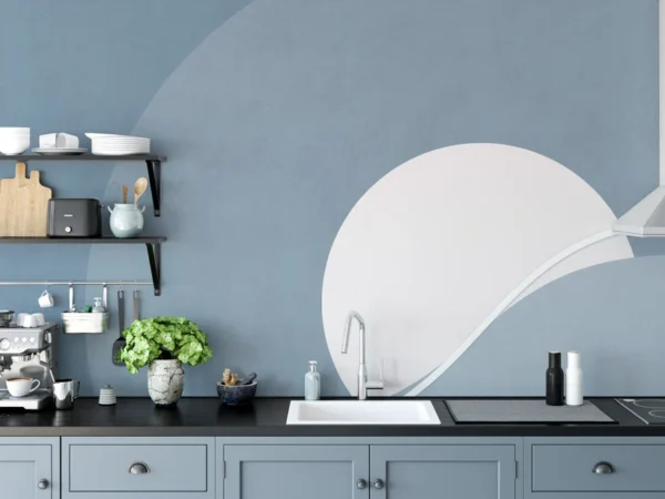 Blue & Gray Concentric Abstract Wallpaper Mural
