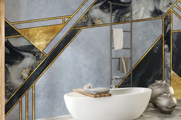 Abstract Gold Geometric Marble Wallpaper Mural